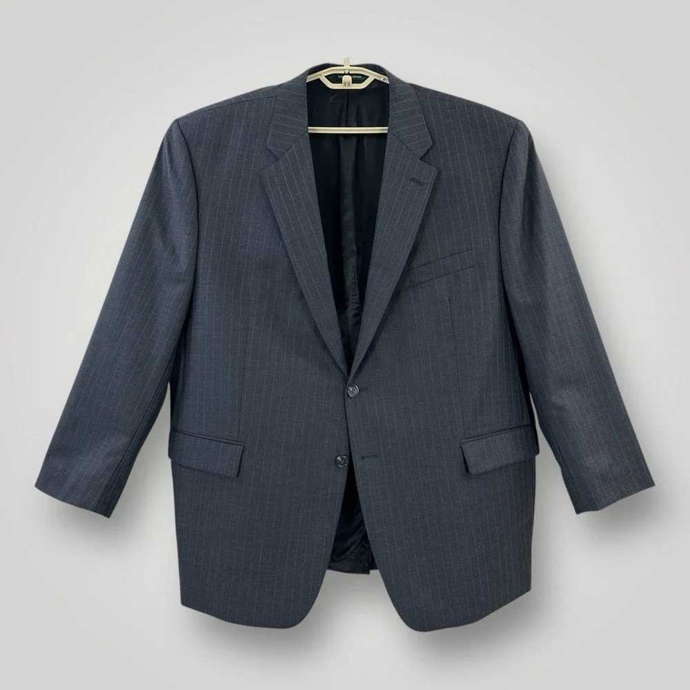 Lauren Ralph Lauren 100%‎ Wool Suit Jacket Men's 50 Reg Gray Pinstripe 2 Button